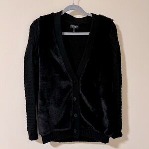 Topshop Black Knit/Fur Cardigan